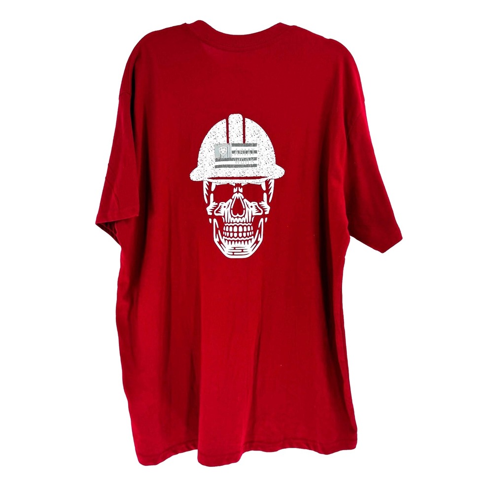 Ariat Rebar Cotton Strong Roughneck Graphic T-Shirt Men's Large Red Skull NEW